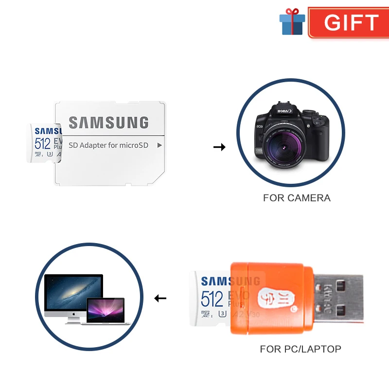 Новый продукт SAMSUNG 64 Гб 128 ГБ 256 512 TF(MicroSD) EVO Plus 4K U3 V30 A2 чтение 130 МБ/с.