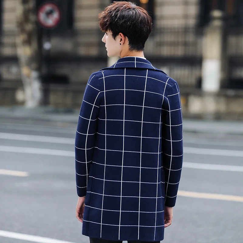 

The autumn winter New Wool Plaid Jacket loose men long woolen coat casual coat