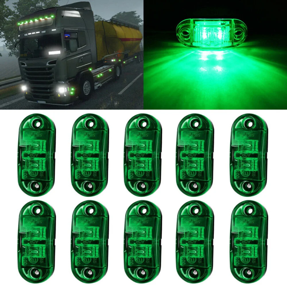 10X Green LED Side Marker Light Blinker For Truck Trailer Van Waterproof 12V-24V For Car Parts