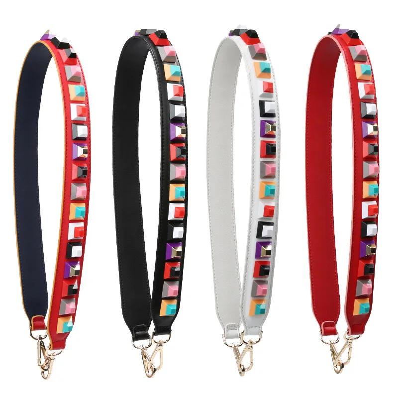 Geniune Leather Wide Bag Strap for Crossbody Rivet Flower Accessories Luxury DIY Handbag Cowhide Straps Bags Shoulder Handles