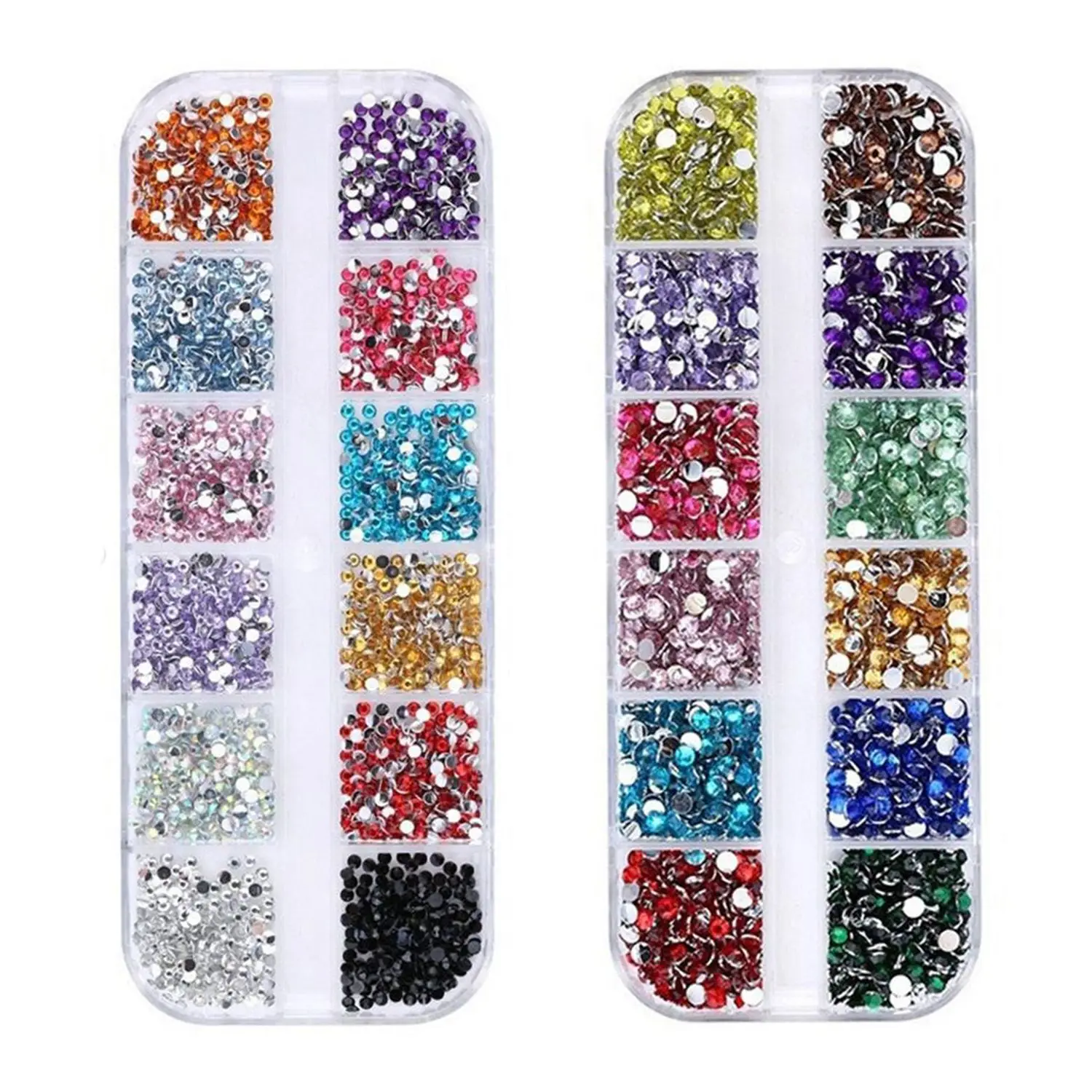 

12 ячеек 3D блестящие акриловые камни для ногтей блестящие, дизайн ногтей Стразы 2 мм 3 мм красочные кристаллы AB
