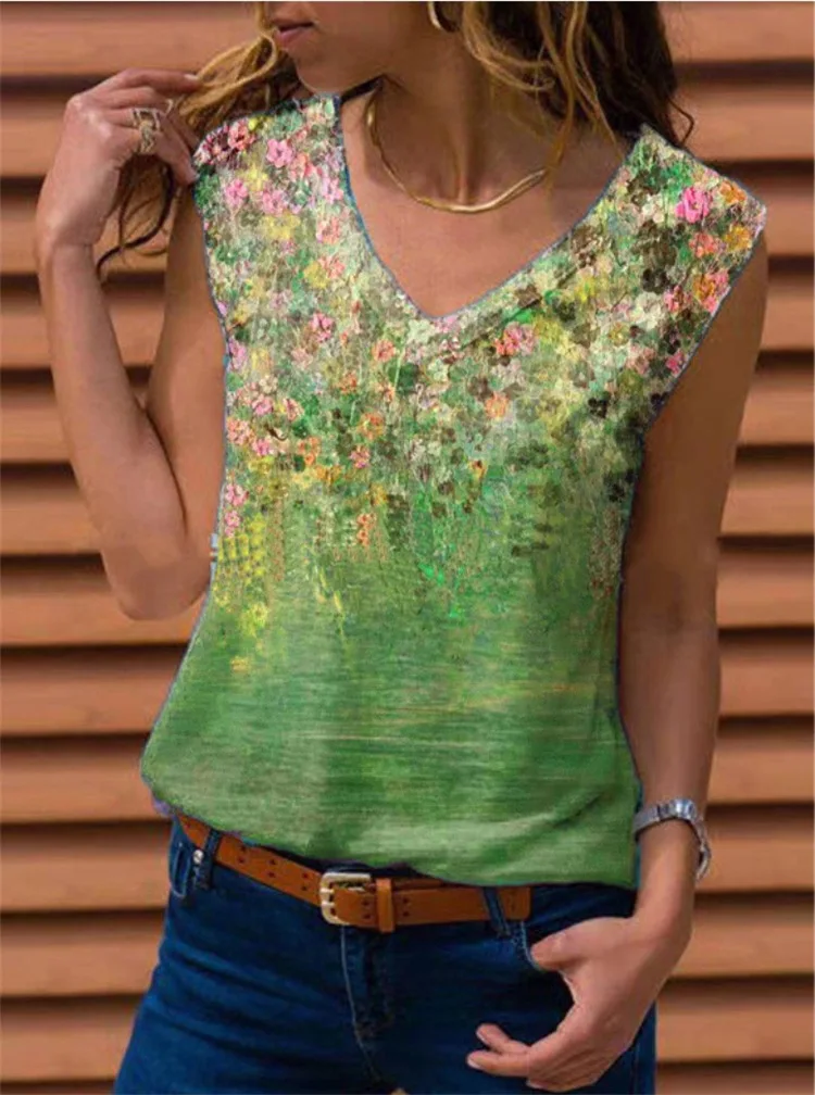 

New V-neck print sleeveless vest top for spring / summer 2021