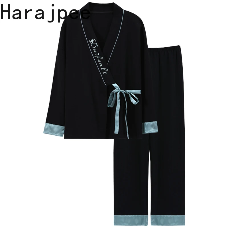 

Harajpee Women Pajamas 2021 Spring Autumn Japanese Sweet Temperament Ladies Long-Sleeved Trousers Cotton Simple Loose Home Wear