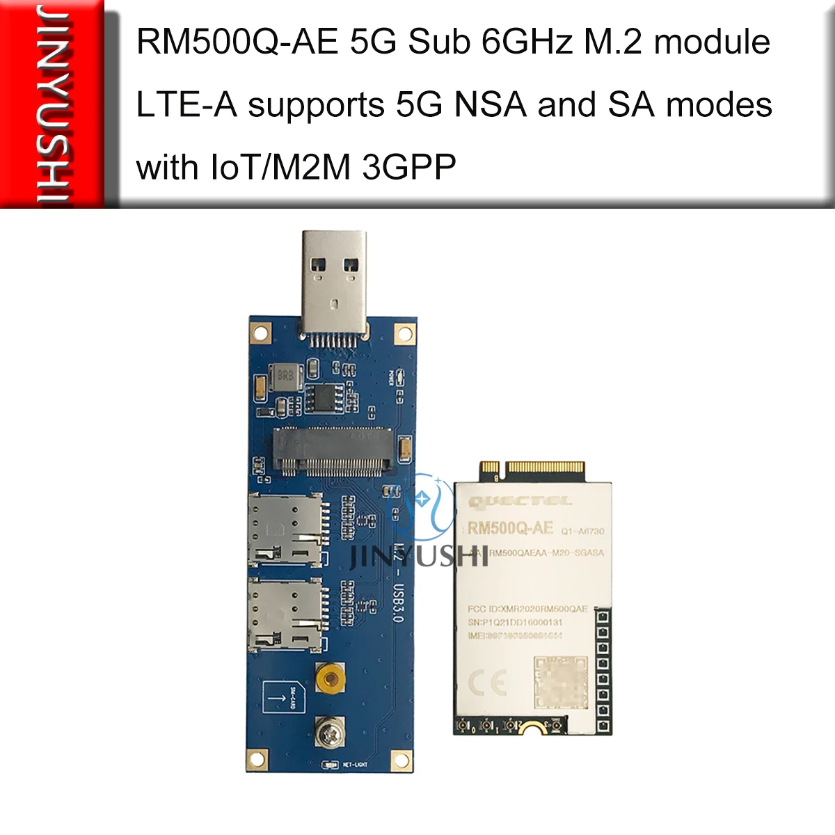 

RM500Q-AE 5G Sub 6GHz M.2 module With USB 3.0 Adapter LTE-A supports 5G NSA and SA modes with IoT/M2M Replace EM20-G EM160R-GL