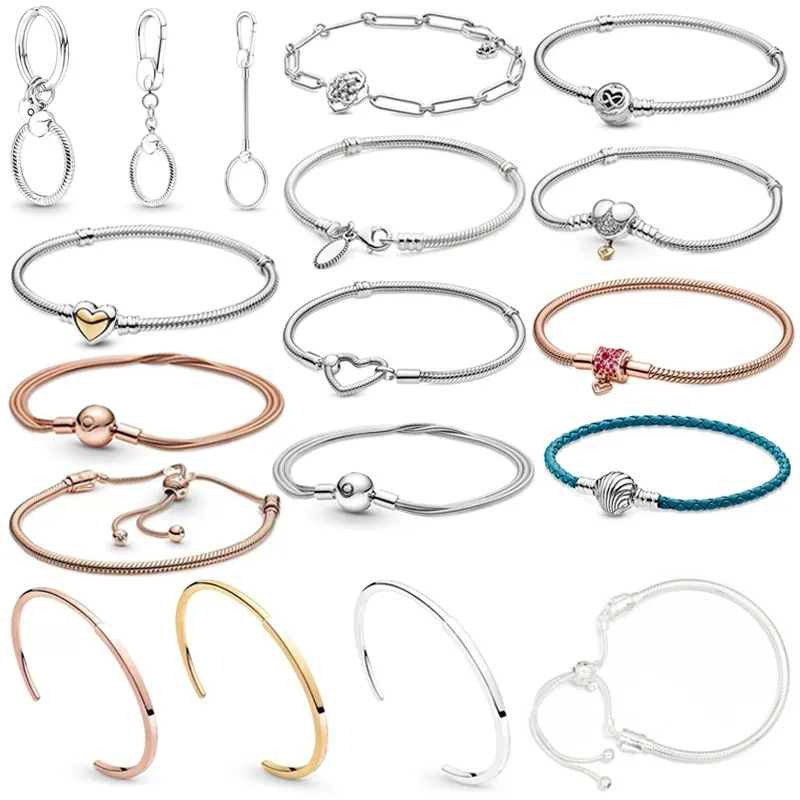 

100% 925 Silver New Original Heart Shell Life Tree Key Chain PAN Bracelet Suitable For Women's Wedding Gift Diy Charm Jewelry