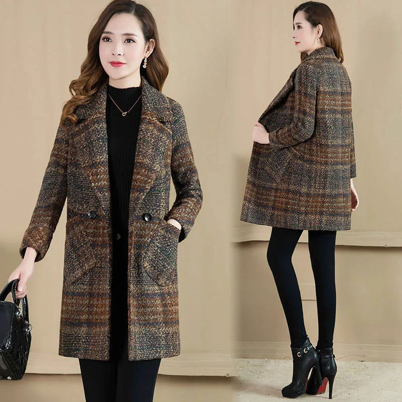 2019 шерстяное пальто ветровка женское качественное клетчатое Утепленные зимние