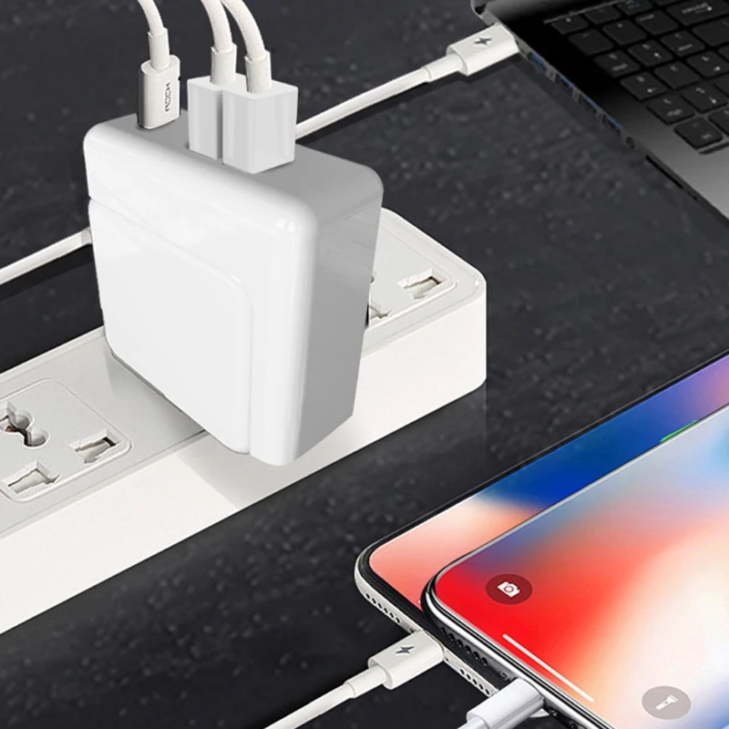 

Type-C three-in-one Fast Charge power adapter extender -Apple 30W QC3.0 PD For Laptops/iPad/MacBook Pro -Samsung -iPhone