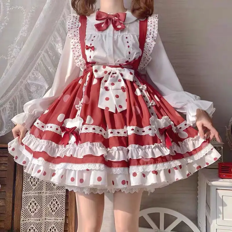 

2021 New Summer Sweet Girl Japanese Cute Lolita Strawberry Dress Preppy Style JK Uniform Girl Gothic Cute Woman Camis Dress Suit