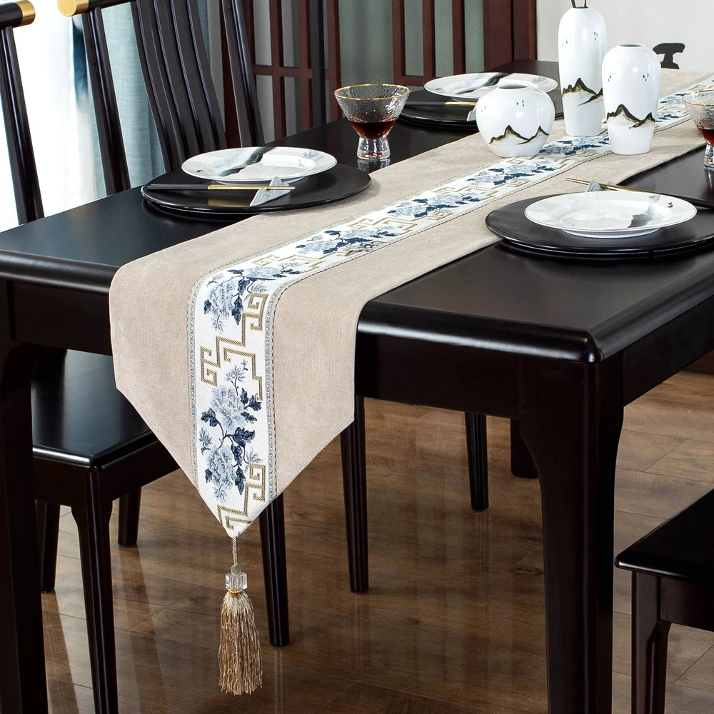 Вышитая настольная дорожка Цветочная кисточка роскошное украшение для стола