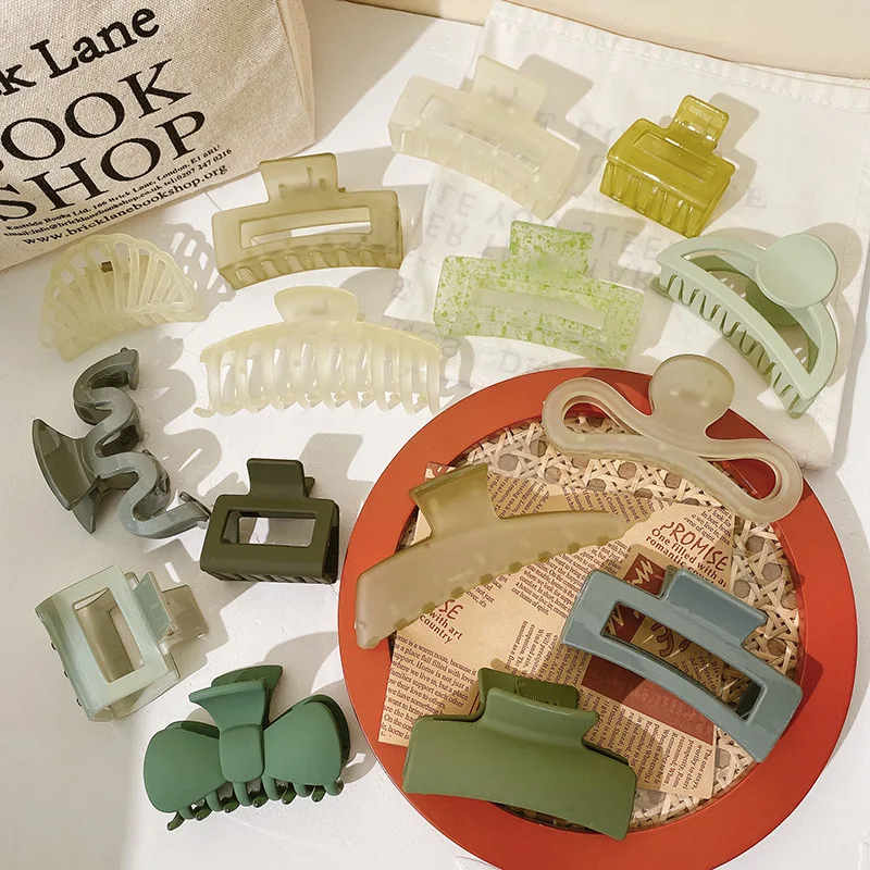 

Однотонные крупные заколки для волос, элегантные акриловые заколки-крабы горчичного и зеленого цвета, корейские головные уборы для женщин ...