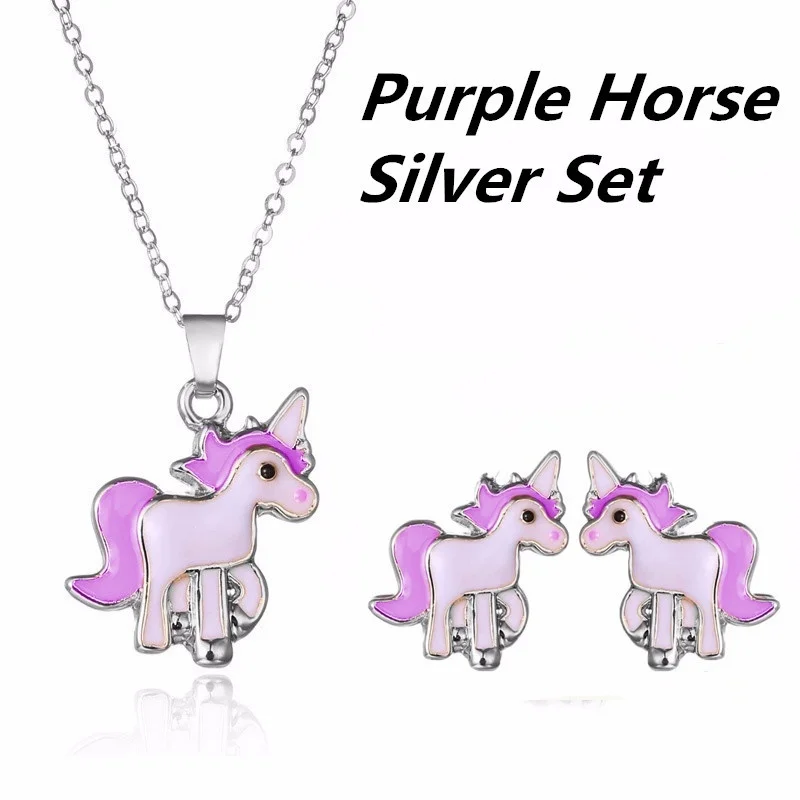 3 шт./компл. Единорог комплекты ювелирных изделий милые серьги ожерелья для Для женщин с принтом животных для девочек украшения Наборы подарки Свадебная вечеринка - Окраска металла: 6