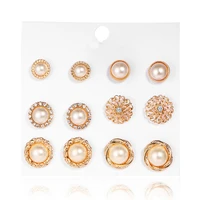 6 pairsset imitation pearl rhinestone combination flower stud earrings for women heart moon big circle earrings jewelry