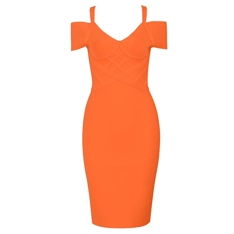 

Lftassoat New Summer Bandage Dress Women Vestidos Sexy Orange V Neck Off Shoulder Bodycon Club Dress Midi Celebrity Party Dress