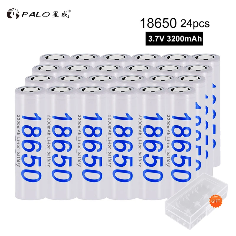 Аккумуляторные батареи большой емкости PALO 24 шт./лот 3200 мАч 18650 Аккумулятор для