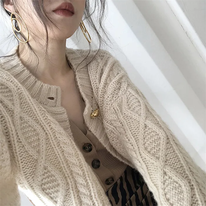 Autumn winter Knitting Vintage twist Sweaters Women cardigan 2019 korean sweaters female knit thick wool blends Cardigan women |