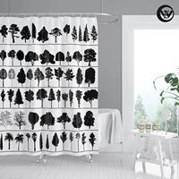 new modern print creative tree silhouette black shower curtain liner fancy polyester plants children bathroom curtain with hook