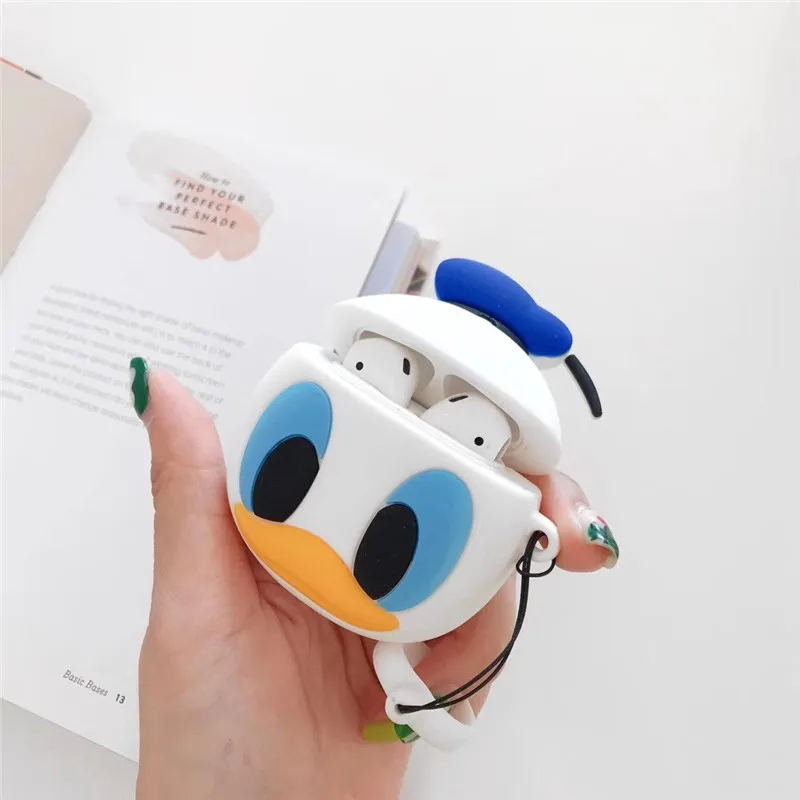 3D Дейзи Дональд Дак пара силиконовый чехол для Airpods Bluetooth беспроводные наушники чехол зарядная коробка Мультяшные сумки для Airpods 1 2