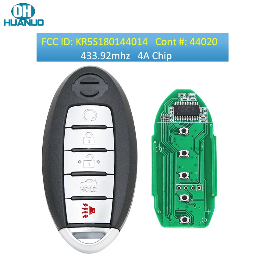 Умный Автомобильный ключ с 5 кнопками 433 92 МГц 4A чип для Nissan Altima Maxima 2013-2015 Fcc #