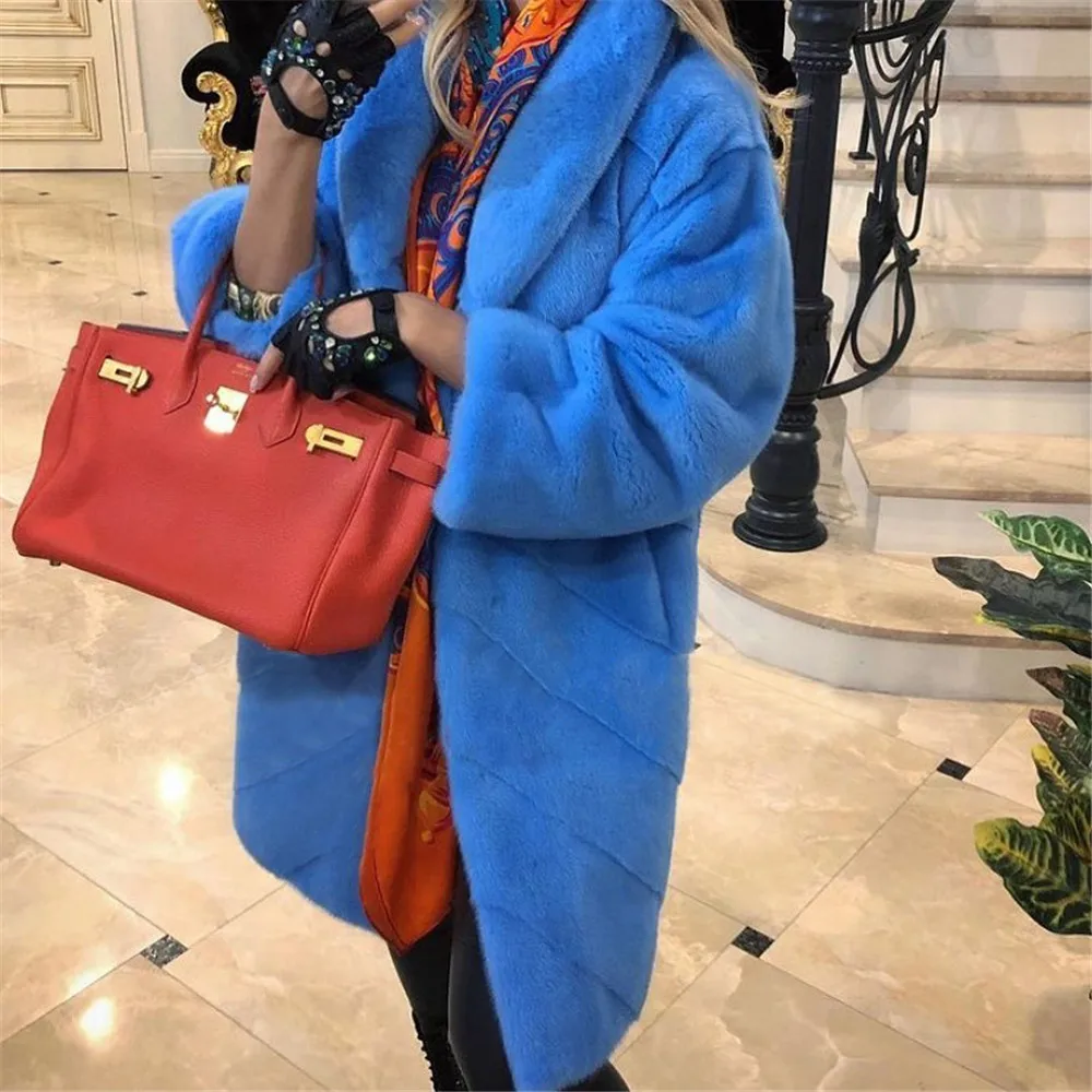 Royal Blue Genuine Mink Fur Jacket Lapel Collar 2022 New Winter Fashion High Quality Mink Fur Coat Genuine Natural Fur Overcoats