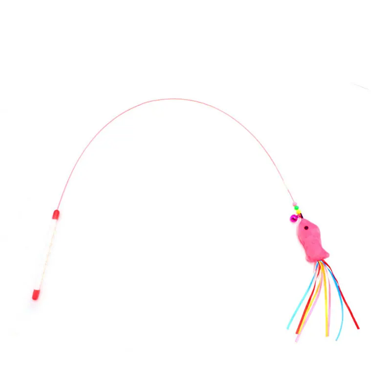 

Funny Teaser Cat Stick Toy Elastic Wire Include Fake Fish And Bell Decoration Accessories Playing With Your Kitten Pets Have Fun