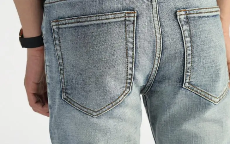 

New men's male trousers High Street Tide Brand Summer Mens Gradient Color Slim denim Pants Jeans Youth Light Pants 103
