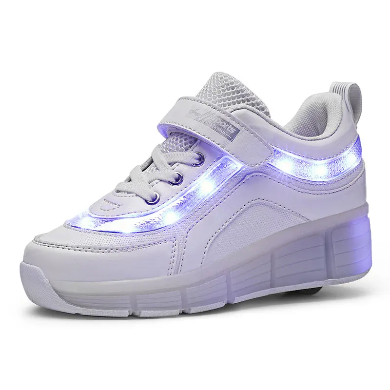

Black Pink White USB Charging Fashion Girls Boys LED Light Roller Skate Shoes For Children Kids Sneakers With Wheels One wheels