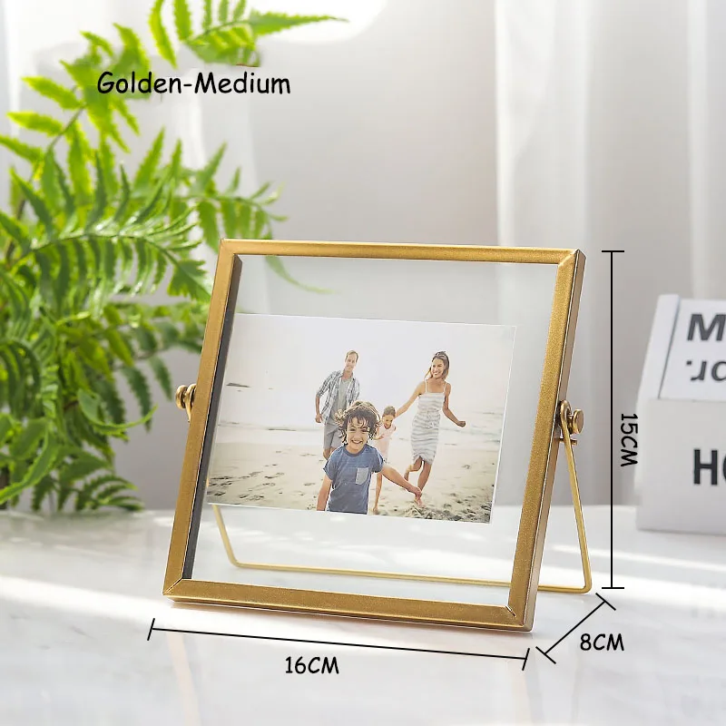 Golden-Medium Золотые металлические стеклянные фоторамки для картины скандинавские большие складные железные настольные Портретные рамы креативное декоративное украшение предмет интерьера - Цвет: Golden-Medium