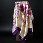 Модный платок, шарф для волос для женщин, шелковый шарф с зеленым и фиолетовым принтом, новый хиджаб, шарфы 90 см * 90 см, квадратные шали, шарфы для женщин 2022