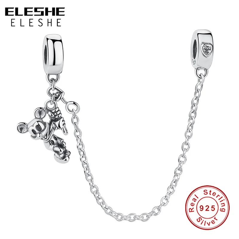 ELESHE, Европейский Шарм, бусины, 925 пробы, серебро, Минни, безопасная цепочка, шарм, бисер, подходит для оригинального браслета, сделай сам, хорошее ювелирное изделие