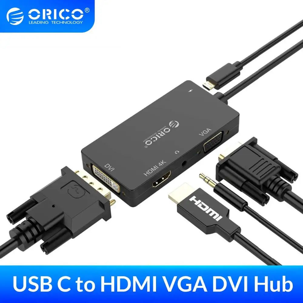 Адаптер ORICO USB C VGA DVI Type 4K для Samsung Galaxy S10/S9/S8 Huawei Mate 20/P30 Pro C|Кабели передачи данных| |