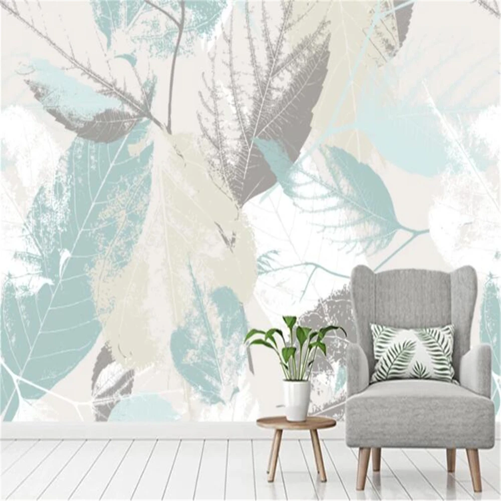 

Custom Mural Wallpaper Modern Hand-Painted Leaves Living Room Background Wall Painting