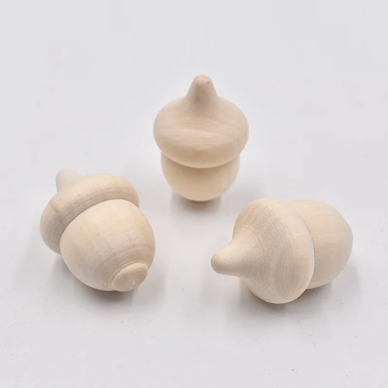 10pcs 3.6x2.4cm Wooden Acorns Natural Wood Counting Sorting Decor Crafts Kit DIY Unfinished for Painting Doll Making - купить по