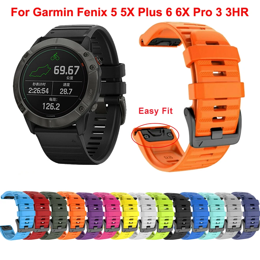 26 22 мм ремешок для часов Garmin Fenix 6 6X Pro 5 5X Plus 3HR силиконовый Fenix6X Fenix5 часы