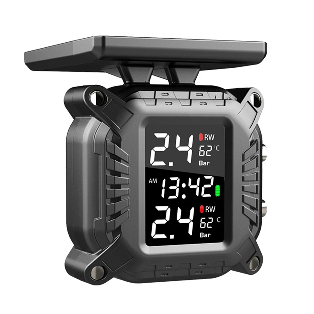 

Motorcycle TPMS Sensor Motor Tire Pressure Temperature Monitoring Alarm System With 2 External Sensors