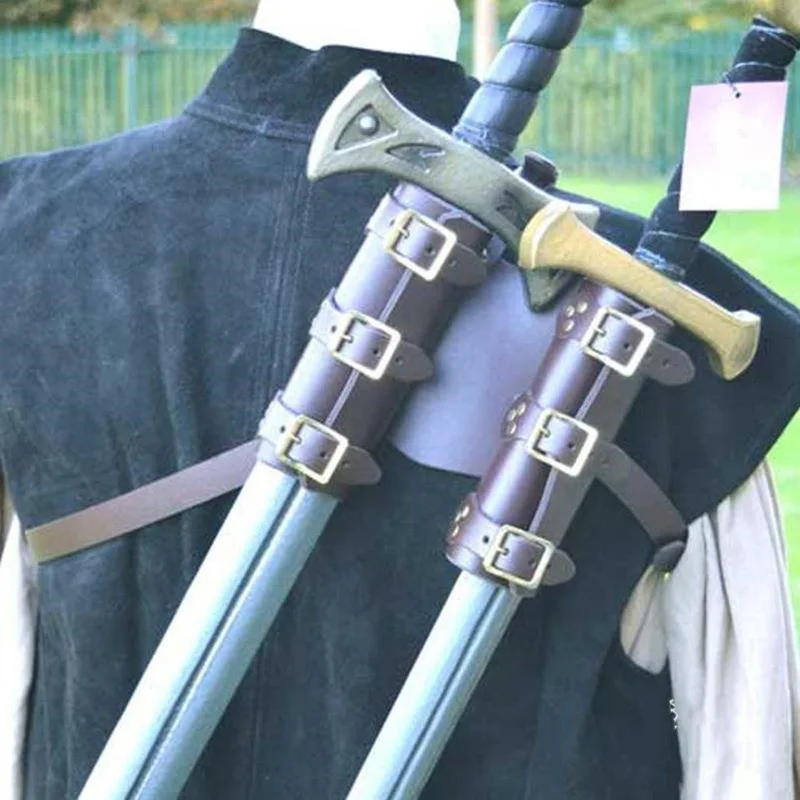 Сумка для двух мечей на спину рыцаря средневековья, винтажный ножны из кожи с креплением на плече, ремешок для костюма, реквизит для мужчин.