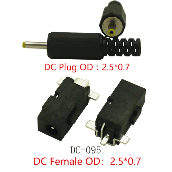 

10pieces DC-095 DC power charging connector 2.5x0.7mm female male DC power jack SMD PCB mounting