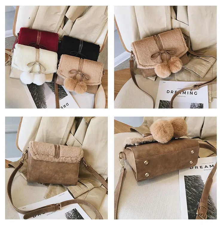 

Plush Female Shoulder Bags Women's Messenger Bags Fashion Ladies Crossbody Bag Soild Color Handbag for Girls Coin Purse Ms Totes