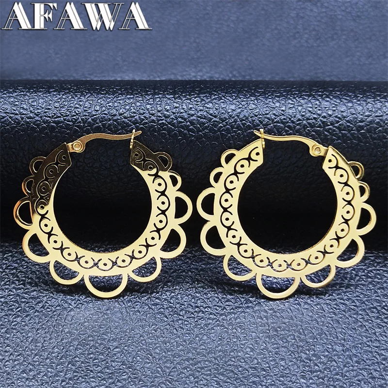 

Stainless Steel Round Flower Earrings Women Gold Color Circle Earrings India Jewelry joyeria acero inoxidable mujer E9344S01