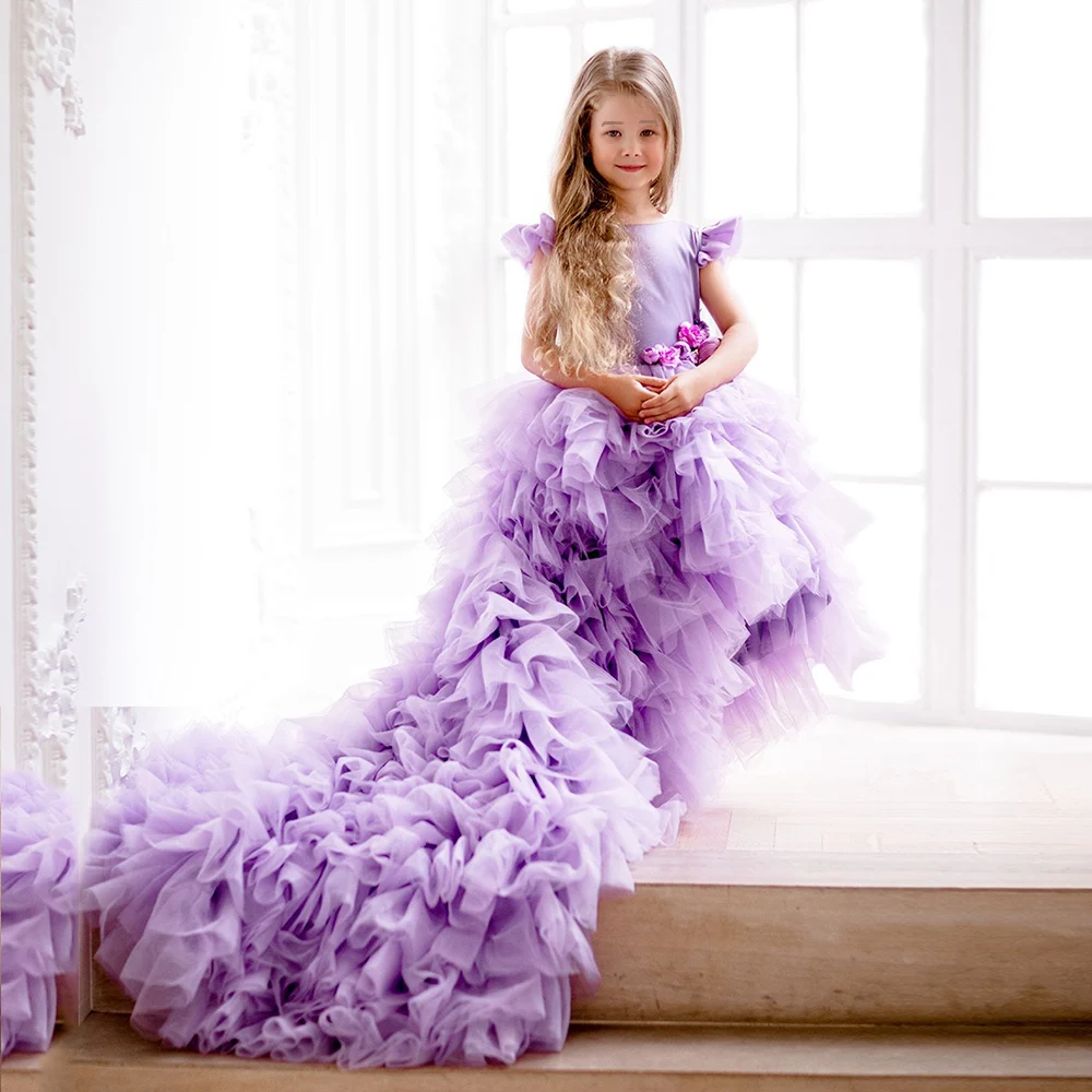 

Purple Gorgeous Flower Girl Dresses 2022 New Tulle Baby A-Line Christmas Prom Gowns Pleat Kids Birthday Dress платье для девочки