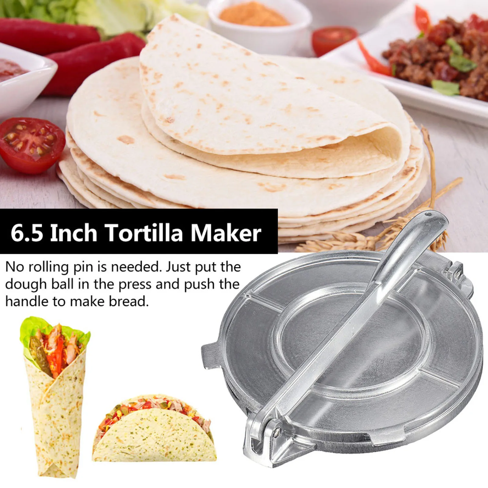 

6.5 Inch Tortilla Maker Press Pan Heavy Restaurant Commercial Aluminium Tortilla Pie Maker Press Tool For Outdoor Picnic