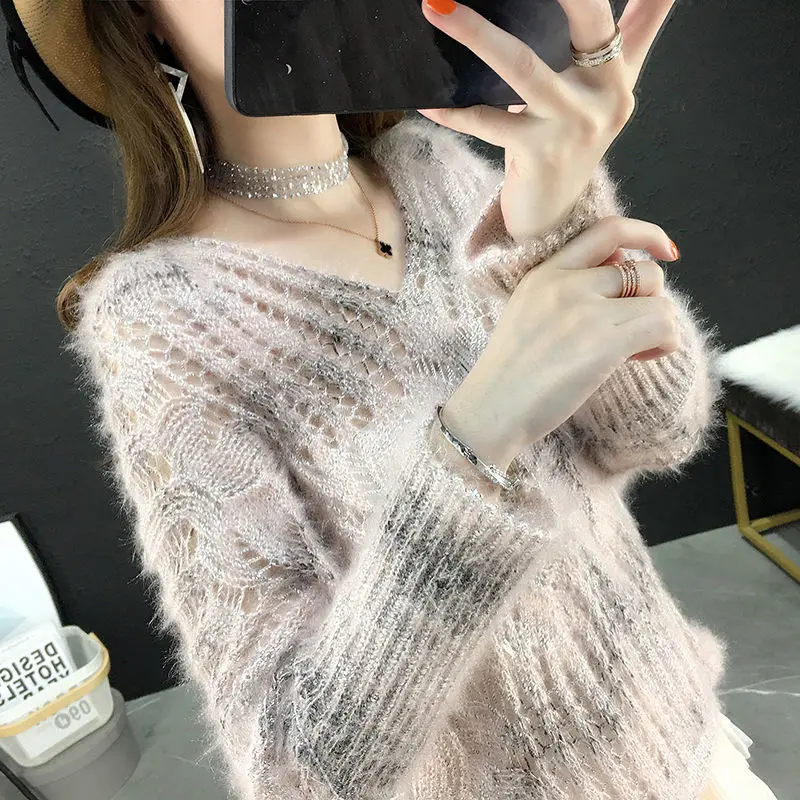 Sweater Female 2019 Autumn Winter Cashmere Knitted V Neck Sexy Hollow Out Women And Pullover Jumper Pull Femme | Женская одежда