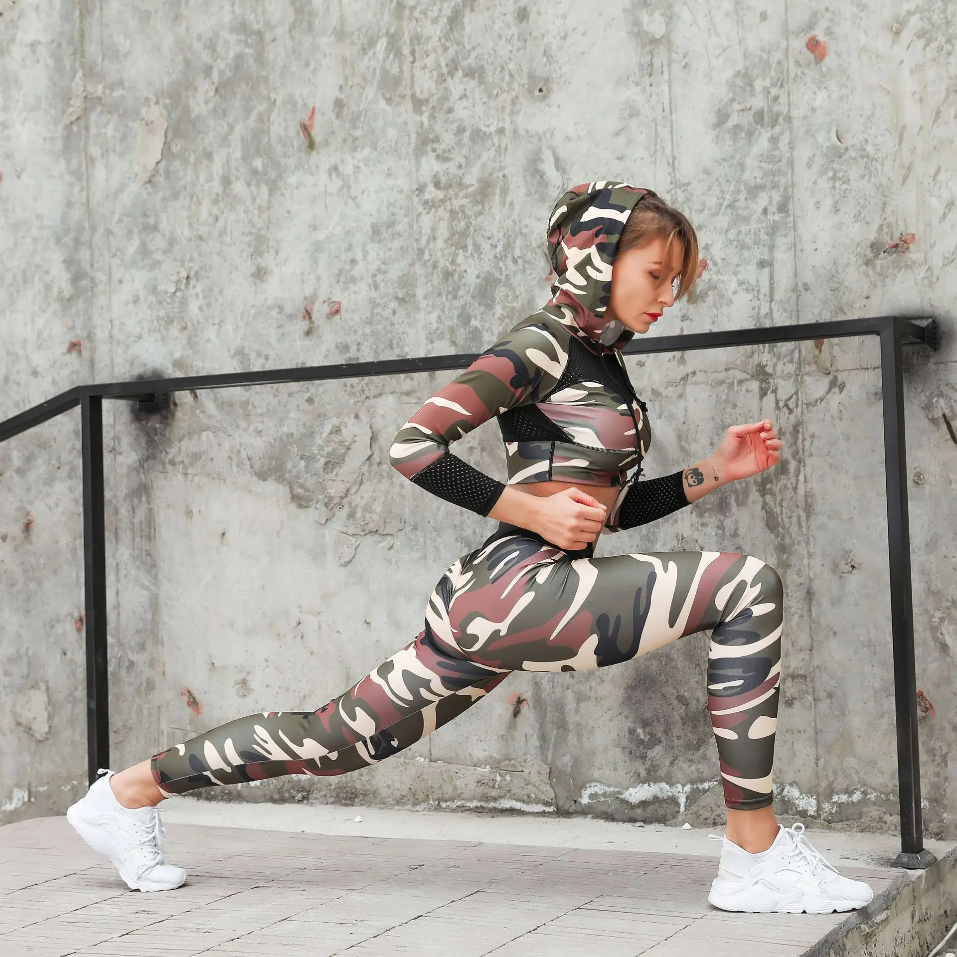 Женский Камуфляжный комплект для йоги одежда тренировок спортивные костюмы