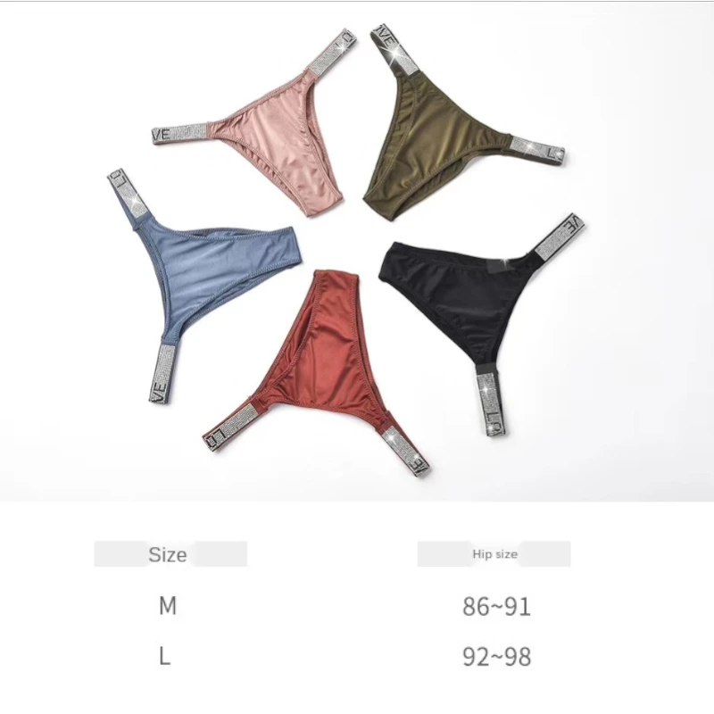 

5pcs Pack Sexy Women Panties Thongs Underwear Tangas Rhinestones Letter Belt String Low Waist Female Underpants Black Pink