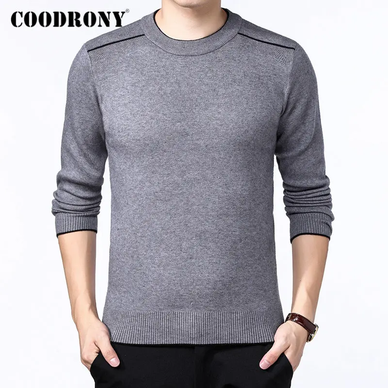 COODRONY Brand Sweater Men Classic Casual O-Neck Pullover Men Autumn Winter Thick Warm Pull Homme Cashmere Woolen Knitwear 91108 - Цвет: Серый