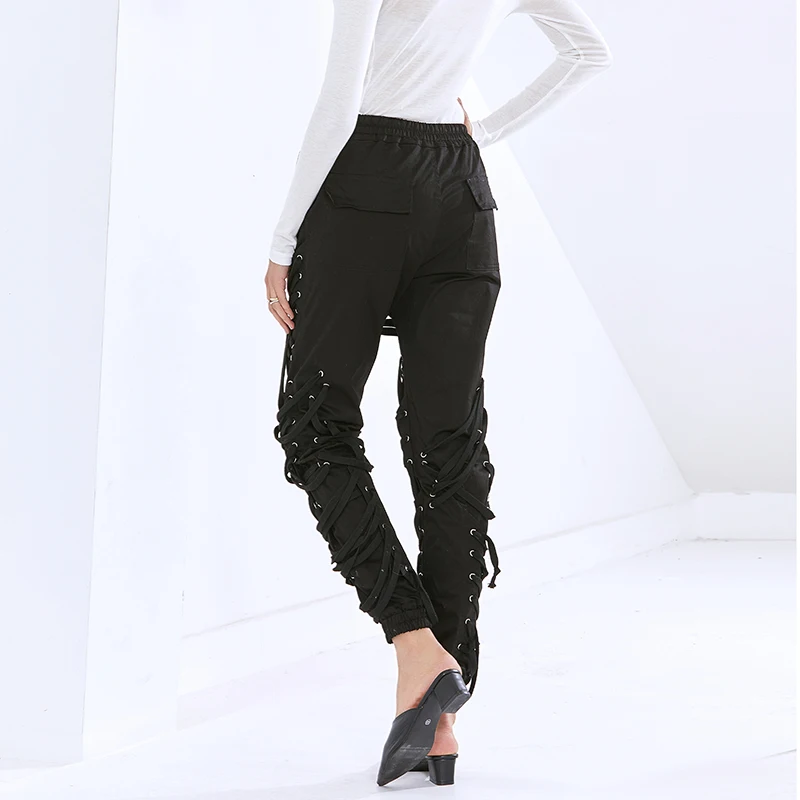 TWOTWINSTYLE Casual Harem Pants For Women High Waist Straight Cross Bandage Trouser Female Fashion New Clothing 2020 Autumn Tide