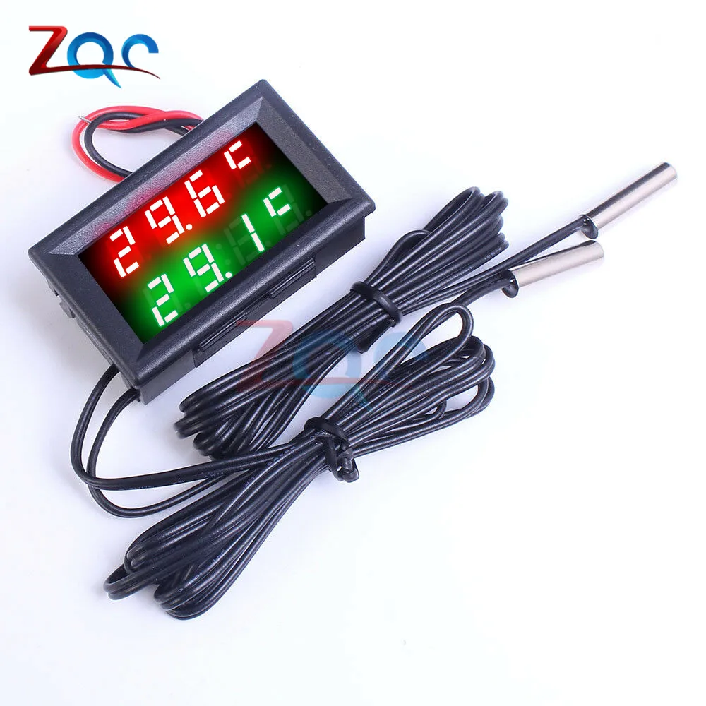 4 Digit 4V-28V Green DC 4 V-28 V Mini Dual Дисплей цифровой термометр ж/двойной NTC Водонепроницаемый металлический зонд Температура Сенсор тестер для автомобиля для ванной - Цвет: 4 Digit 4V-28V Green