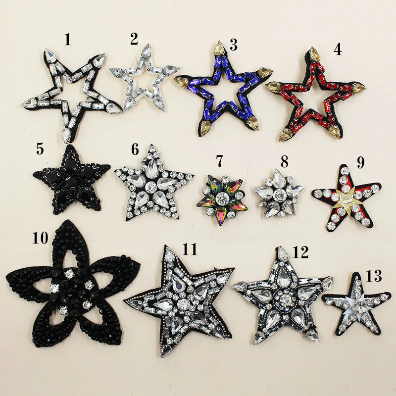 Разные размеры нашивки со стразами и звездочками для одежды аппликации с помощью