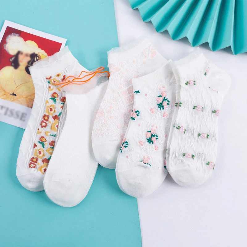 

Korea New Daisy Socks Women Transparent Thin Chiffon Socks Ankle Harajuku Short Flower Funny Socks Female Streetwear Calcetines
