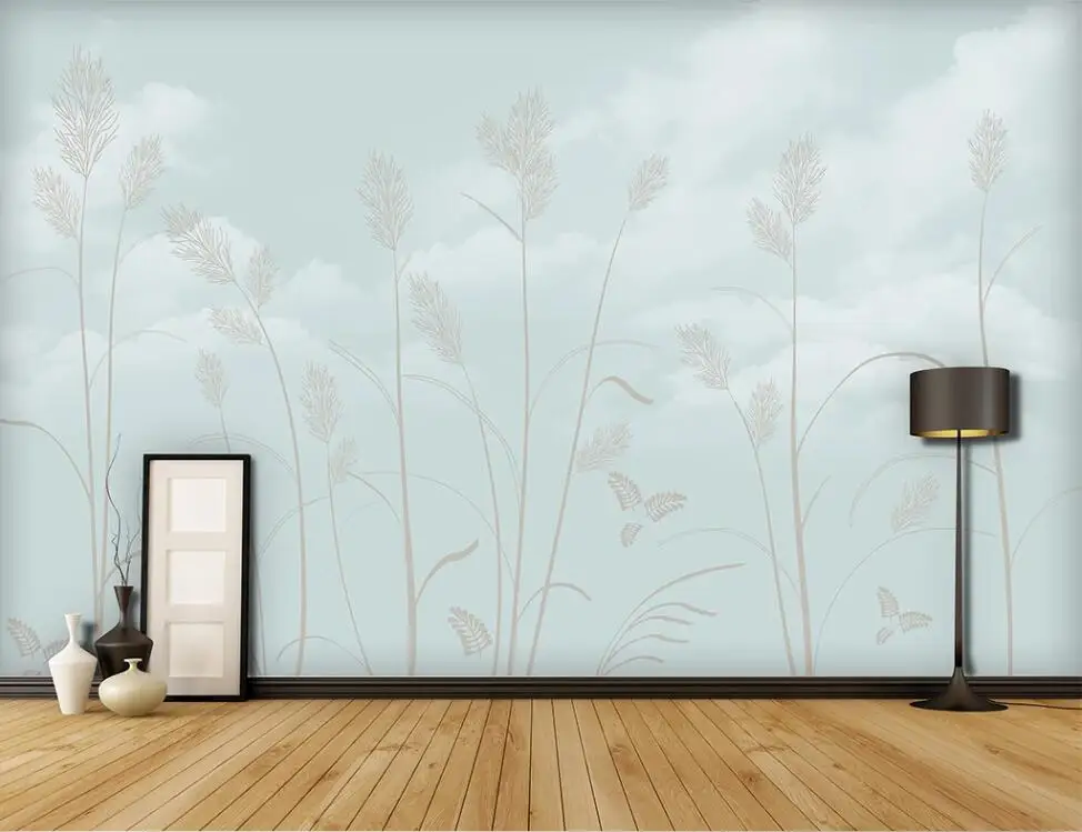 

Пользовательские обои XUESU, настенное покрытие, ручная роспись, белое облако, ветки и листья, простая фоновая стена для гостиной, ТВ