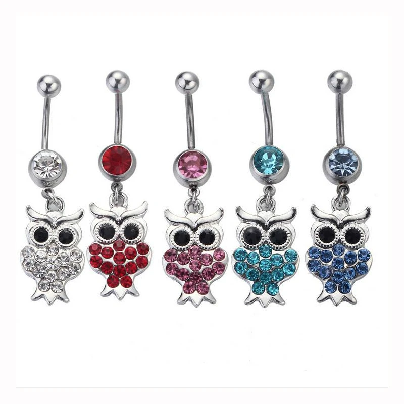 5 цветов каваи Циркон Сова серебряное женское кольцо пупка Анти аллергия